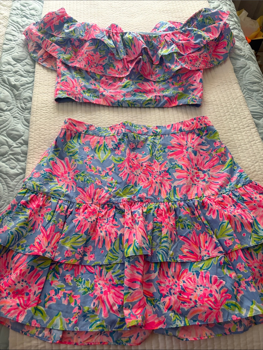 Lilly Pulitzer Pink & Blue Floral Ruffled Skirt Set